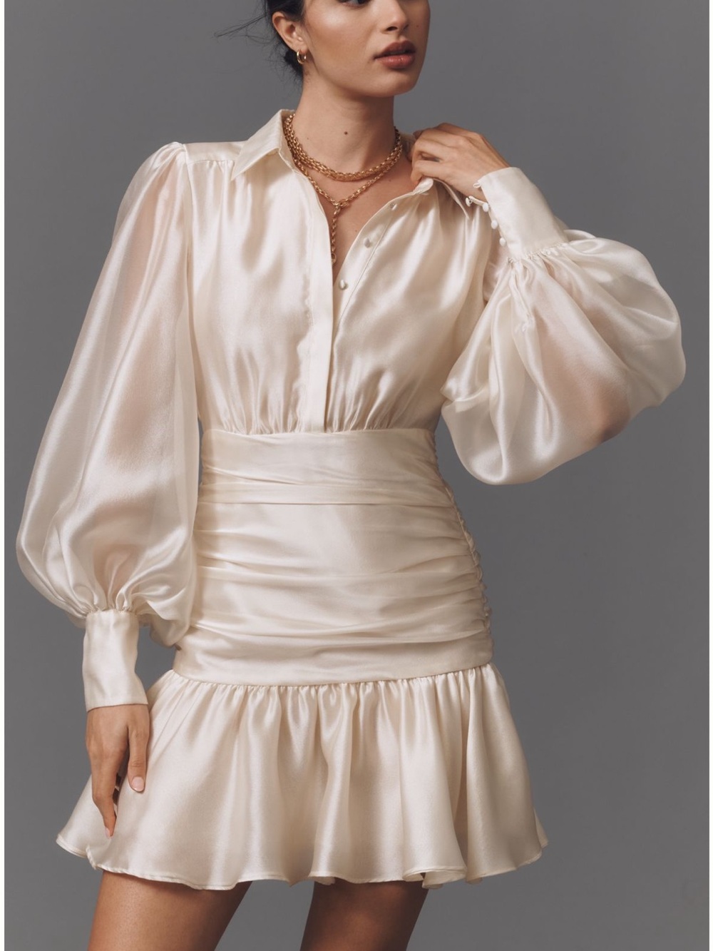 Bardot Milani Drop-Waist Organza Mini
Shirt Dress